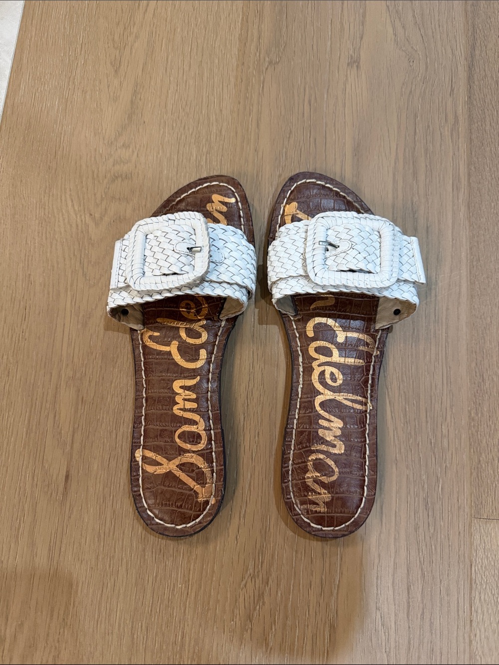 Sam Edelman White Braided Buckle Slide Sandals